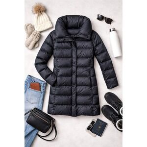 Uniqlo Ultra Light Down Puffer Coat Black Long Collar Women's Size S